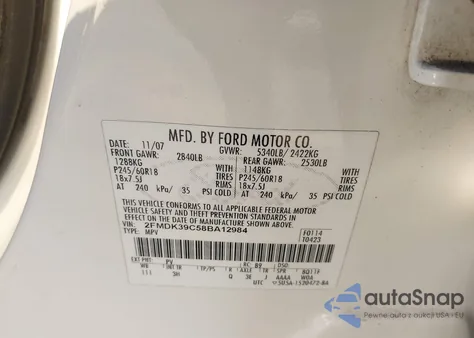 2008 Ford Edge Limited z USA, uszkodzony, nr VIN 2FMDK39C58BA12984